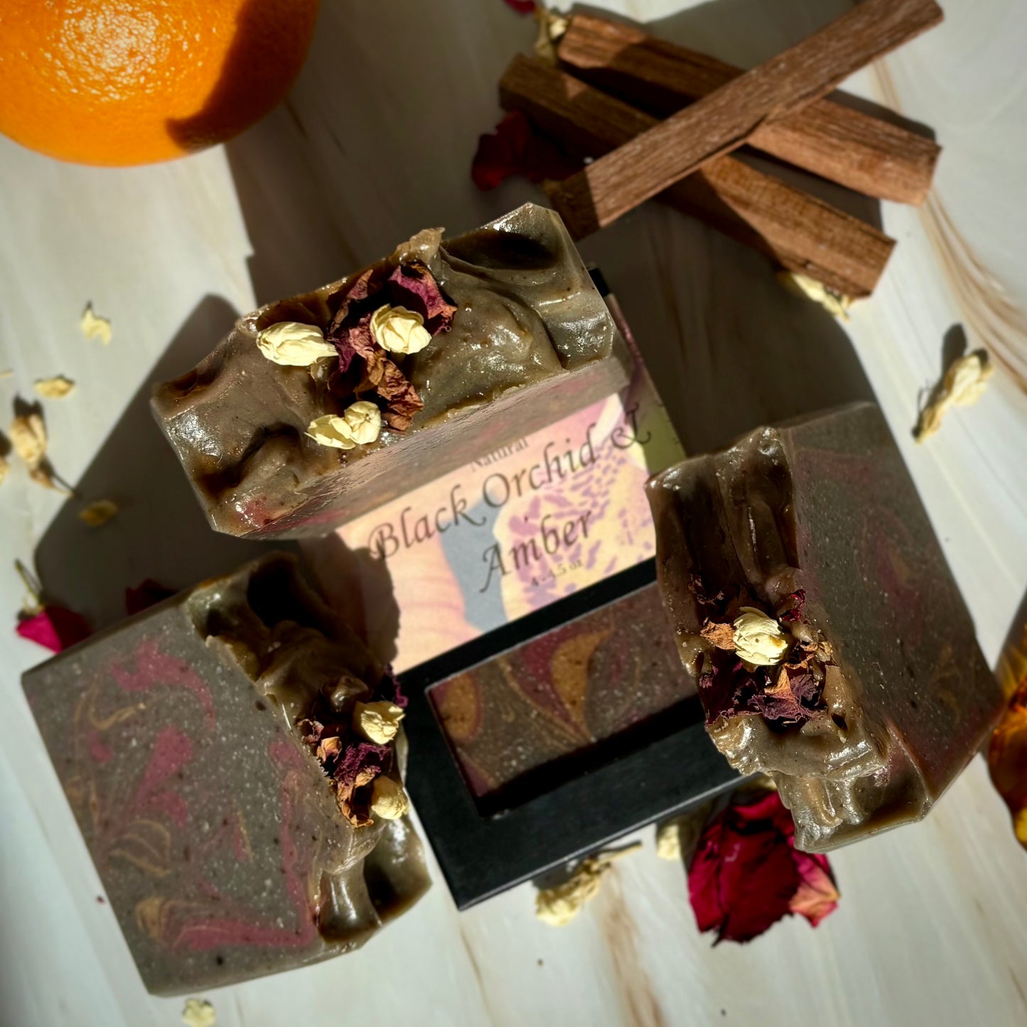Handcrafted Artisan Soap, Handmade Natural Face Cleansing Bar, BLACK ORCHID & AMBER   Luxury Scented Body Soap